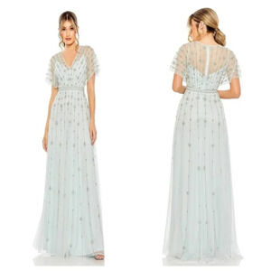 Nwot Mac Duggal V Neck Embelished Flutter Sleeve A Line Dress Sz12